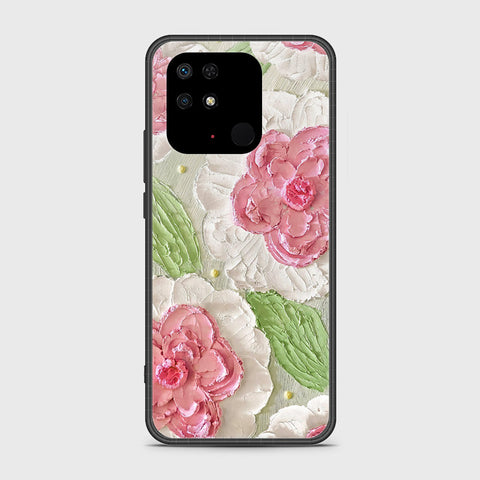 Xiaomi Redmi 10C Cover - Floral Series - Design 13 - Offwhite & Green - HQ Ultra Shine Premium Infinity Glass Soft Silicon Borders Case