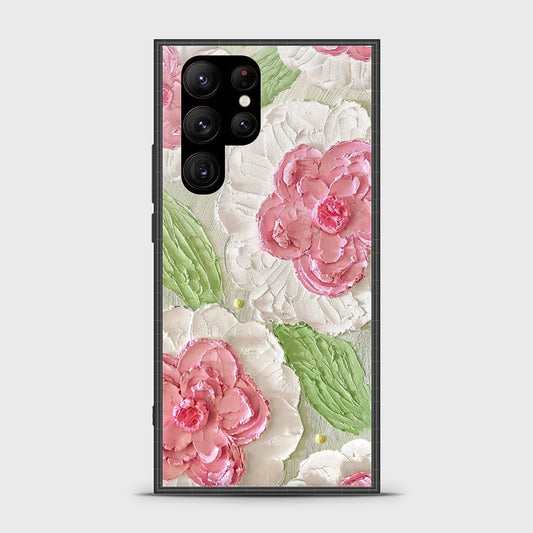 Samsung Galaxy S23 Ultra 5G Cover - Floral Series - Design 13 - Offwhite & Green - HQ Ultra Shine Premium Infinity Glass Soft Silicon Borders Case