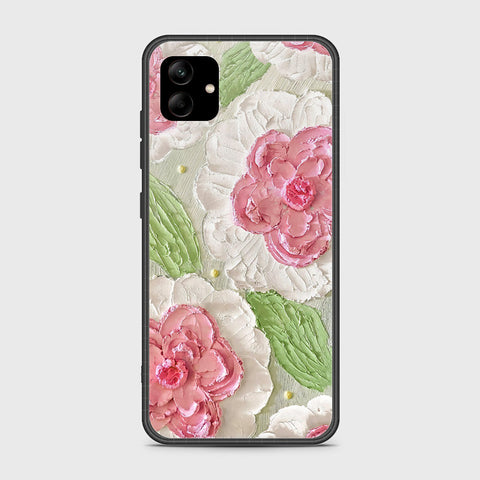 Samsung Galaxy A04 Cover - Floral Series - Design 13 - Offwhite & Green - HQ Ultra Shine Premium Infinity Glass Soft Silicon Borders Case