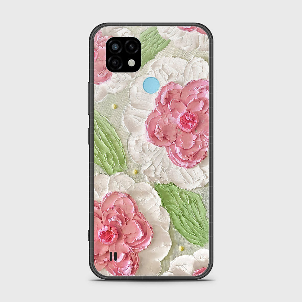 Realme C21 Cover - Floral Series - Design 13 - Offwhite & Green - HQ Premium Shine Durable Shatterproof Case