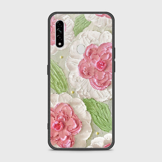 Oppo A31 Cover - Floral Series - Design 13 - Offwhite & Green - HQ Ultra Shine Premium Infinity Glass Soft Silicon Borders Case