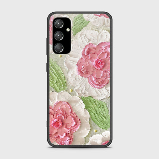 Samsung Galaxy A14 Cover - Floral Series - Design 13 - Offwhite & Green - HQ Ultra Shine Premium Infinity Glass Soft Silicon Borders Case