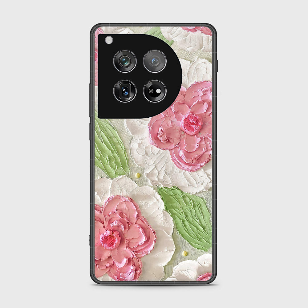 OnePlus 12 Cover - Floral Series - Design 13 - Offwhite & Green - HQ Ultra Shine Premium Infinity Glass Soft Silicon Borders Case