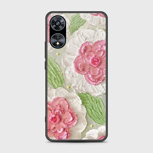 Oppo A78 4G Cover - Floral Series - Design 13 - Offwhite & Green - HQ Ultra Shine Premium Infinity Glass Soft Silicon Borders Case
