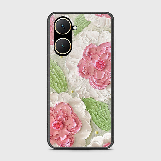 Vivo Y03t Cover - Floral Series - Design 13 - Offwhite & Green - HQ Ultra Shine Premium Infinity Glass Soft Silicon Borders Case
