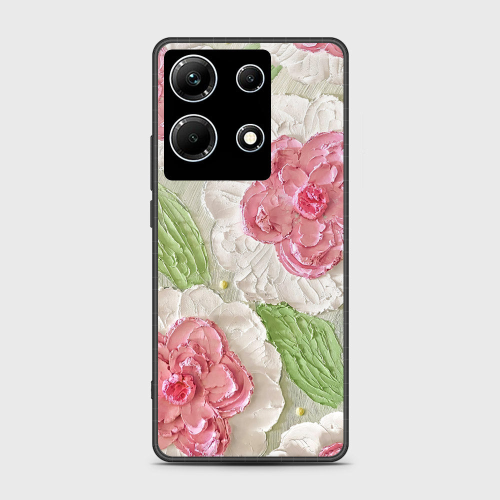 Infinix Note 30 Cover - Floral Series - Design 13 - Offwhite & Green - HQ Ultra Shine Premium Infinity Glass Soft Silicon Borders Case