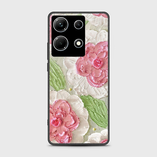 Infinix Note 30 Cover - Floral Series - Design 13 - Offwhite & Green - HQ Ultra Shine Premium Infinity Glass Soft Silicon Borders Case