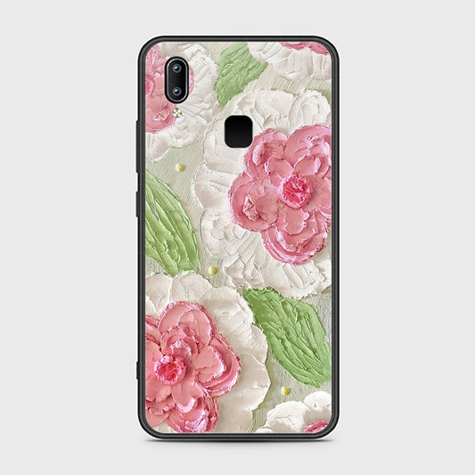 Vivo Y85 Cover - Floral Series - Design 13 - Offwhite & Green - HQ Ultra Shine Premium Infinity Glass Soft Silicon Borders Case