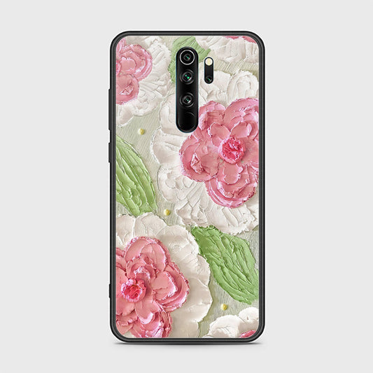 Xiaomi Redmi Note 8 Pro Cover - Floral Series - Design 13 - Offwhite & Green - HQ Ultra Shine Premium Infinity Glass Soft Silicon Borders Case