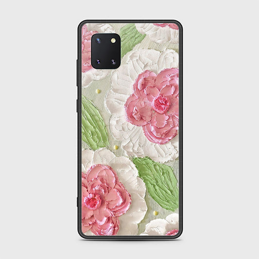 Samsung Galaxy Note 10 Lite Cover - Floral Series - Design 13 - Offwhite & Green - HQ Ultra Shine Premium Infinity Glass Soft Silicon Borders Case