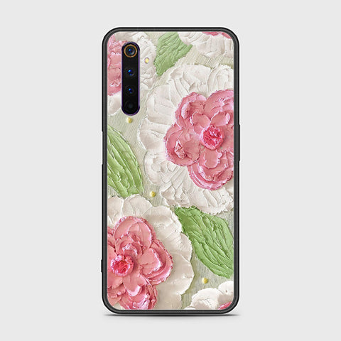 Realme 6 Pro Cover - Floral Series - Design 13 - Offwhite & Green - HQ Ultra Shine Premium Infinity Glass Soft Silicon Borders Case