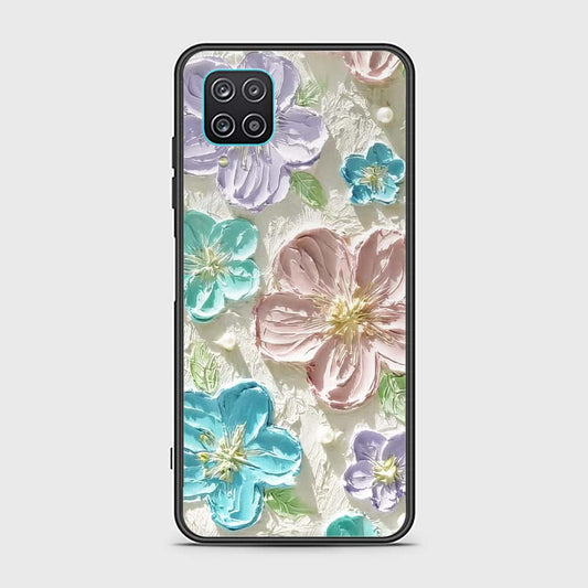 Samsung Galaxy A12 Cover - Floral Series - Design 14 - Blue & Purple - HQ Ultra Shine Premium Infinity Glass Soft Silicon Borders Case