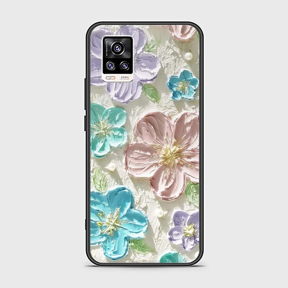 Vivo V20 Cover - Floral Series - Design 14 - Blue & Purple - HQ Ultra Shine Premium Infinity Glass Soft Silicon Borders Case