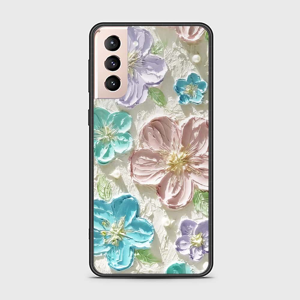 Samsung Galaxy S21 Plus 5G Cover - Floral Series - Design 14 - Blue & Purple - HQ Ultra Shine Premium Infinity Glass Soft Silicon Borders Case
