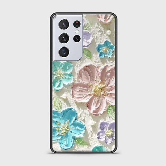 Samsung Galaxy S21 Ultra 5G Cover - Floral Series - Design 14 - Blue & Purple - HQ Ultra Shine Premium Infinity Glass Soft Silicon Borders Case