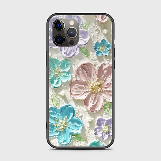 iPhone 12 Pro Cover - Floral Series - Design 14 - Blue & Purple - HQ Ultra Shine Premium Infinity Glass Soft Silicon Borders Case