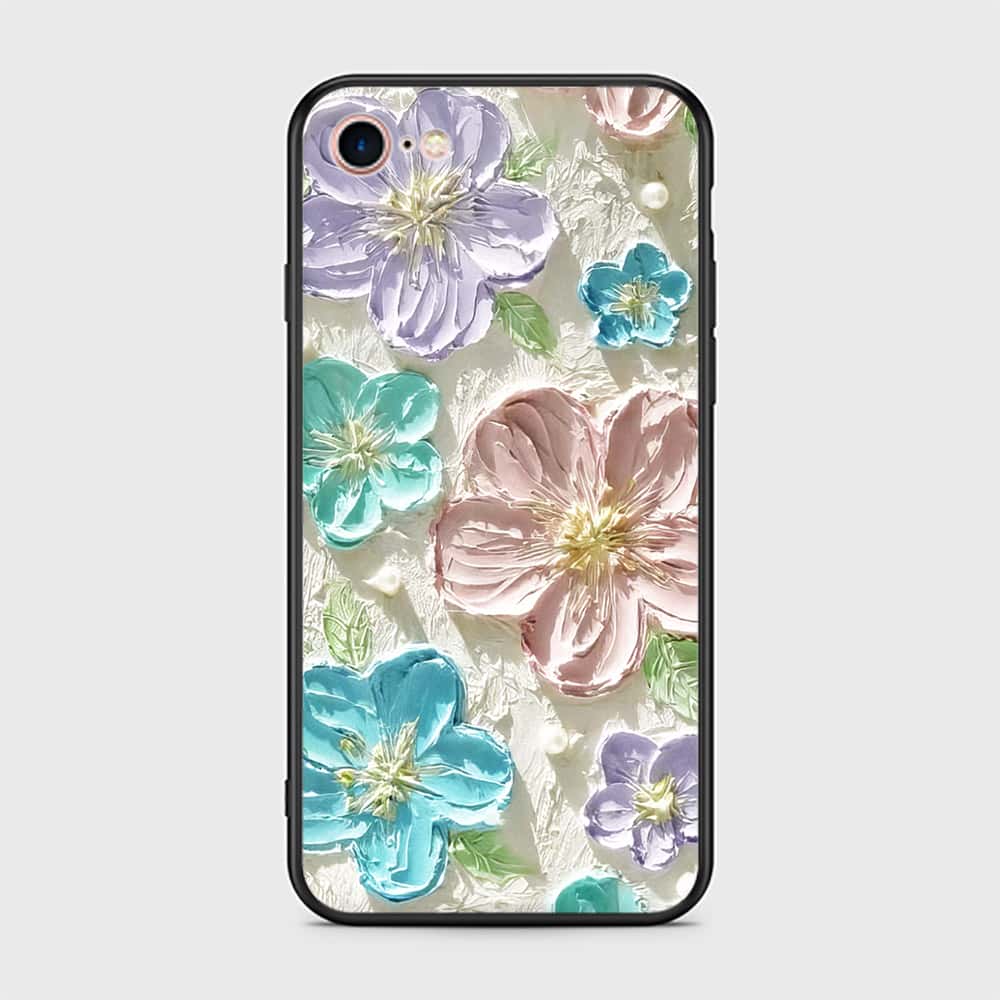 iPhone 8 / 7 Cover - Floral Series - Design 14 - Blue & Purple - HQ Ultra Shine Premium Infinity Glass Soft Silicon Borders Case