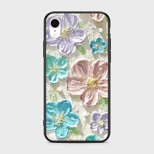 iPhone XR Cover - Floral Series - Design 14 - Blue & Purple - HQ Ultra Shine Premium Infinity Glass Soft Silicon Borders Case