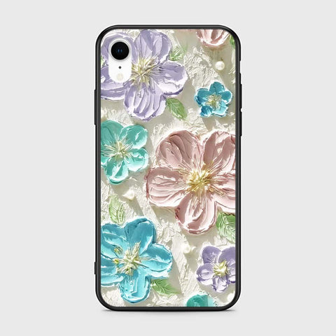 iPhone XR Cover - Floral Series - Design 14 - Blue & Purple - HQ Ultra Shine Premium Infinity Glass Soft Silicon Borders Case