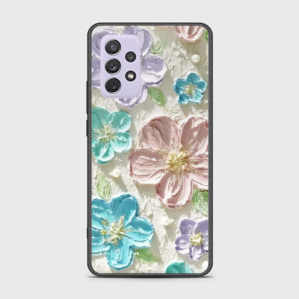 Samsung Galaxy A72 Cover - Floral Series - Design 14 - Blue & Purple - HQ Ultra Shine Premium Infinity Glass Soft Silicon Borders Case