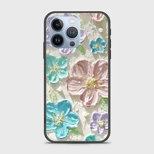 iPhone 13 Pro Cover - Floral Series - Design 14 - Blue & Purple- HQ Ultra Shine Premium Infinity Glass Soft Silicon Borders Case