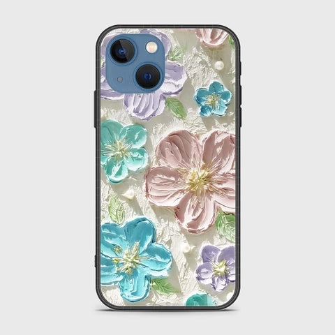 iPhone 13 Cover - Floral Series - Design 14 - Blue & Purple- HQ Ultra Shine Premium Infinity Glass Soft Silicon Borders Case