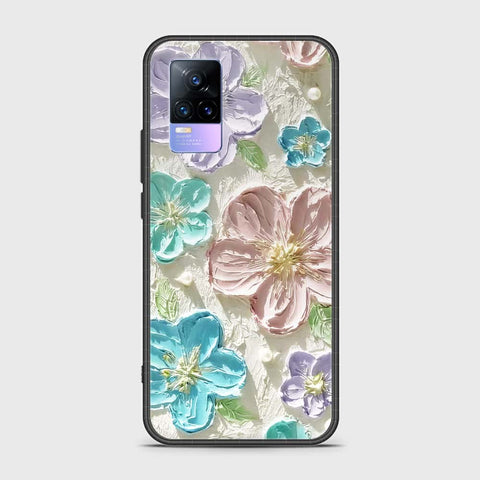 Vivo V21e Cover - Floral Series - Design 14 - Blue & Purple- HQ Ultra Shine Premium Infinity Glass Soft Silicon Borders Case