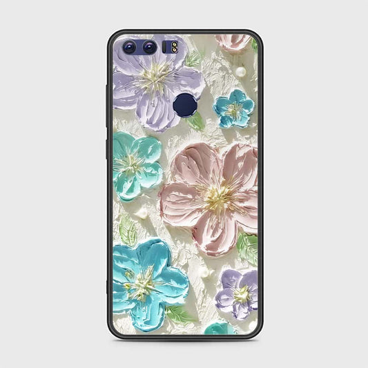 Huawei Honor 8 Cover - Floral Series - Design 14 - Blue & Purple- HQ Ultra Shine Premium Infinity Glass Soft Silicon Borders Case