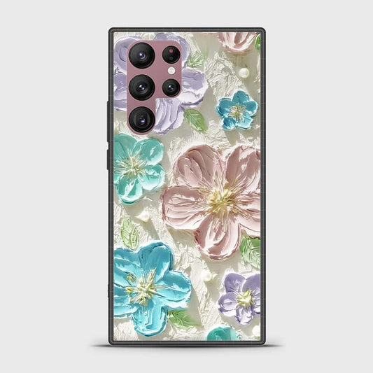 Samsung Galaxy S22 Ultra 5G Cover - Floral Series - Design 14 - Blue & Purple- HQ Ultra Shine Premium Infinity Glass Soft Silicon Borders Case