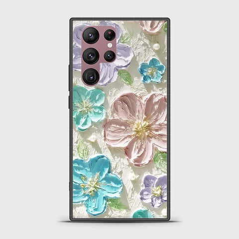Samsung Galaxy S22 Ultra 5G Cover - Floral Series - Design 14 - Blue & Purple- HQ Ultra Shine Premium Infinity Glass Soft Silicon Borders Case