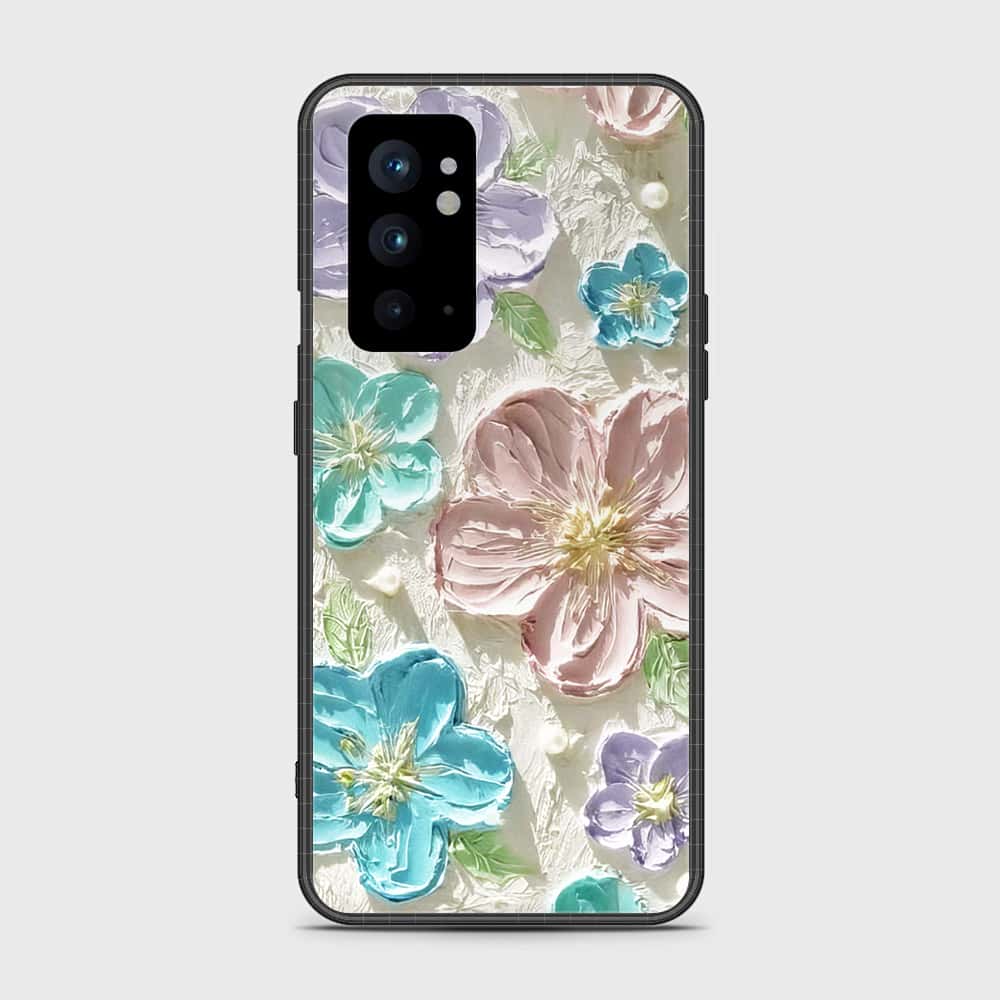 OnePlus 9RT 5G Cover - Floral Series - Design 14 - Blue & Purple- HQ Ultra Shine Premium Infinity Glass Soft Silicon Borders Case