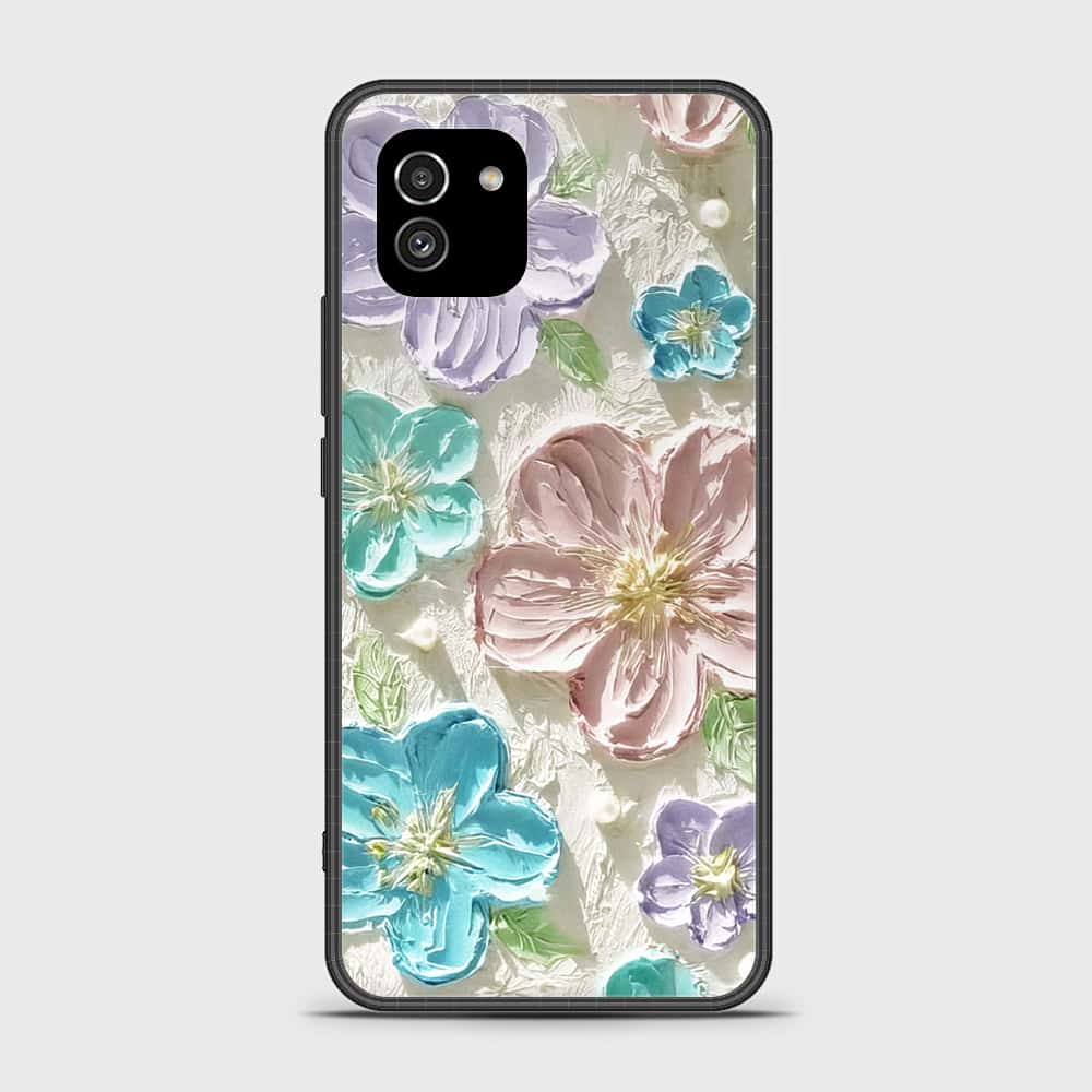 Samsung Galaxy A03 Cover - Floral Series - Design 14 - Blue & Purple- HQ Ultra Shine Premium Infinity Glass Soft Silicon Borders Case