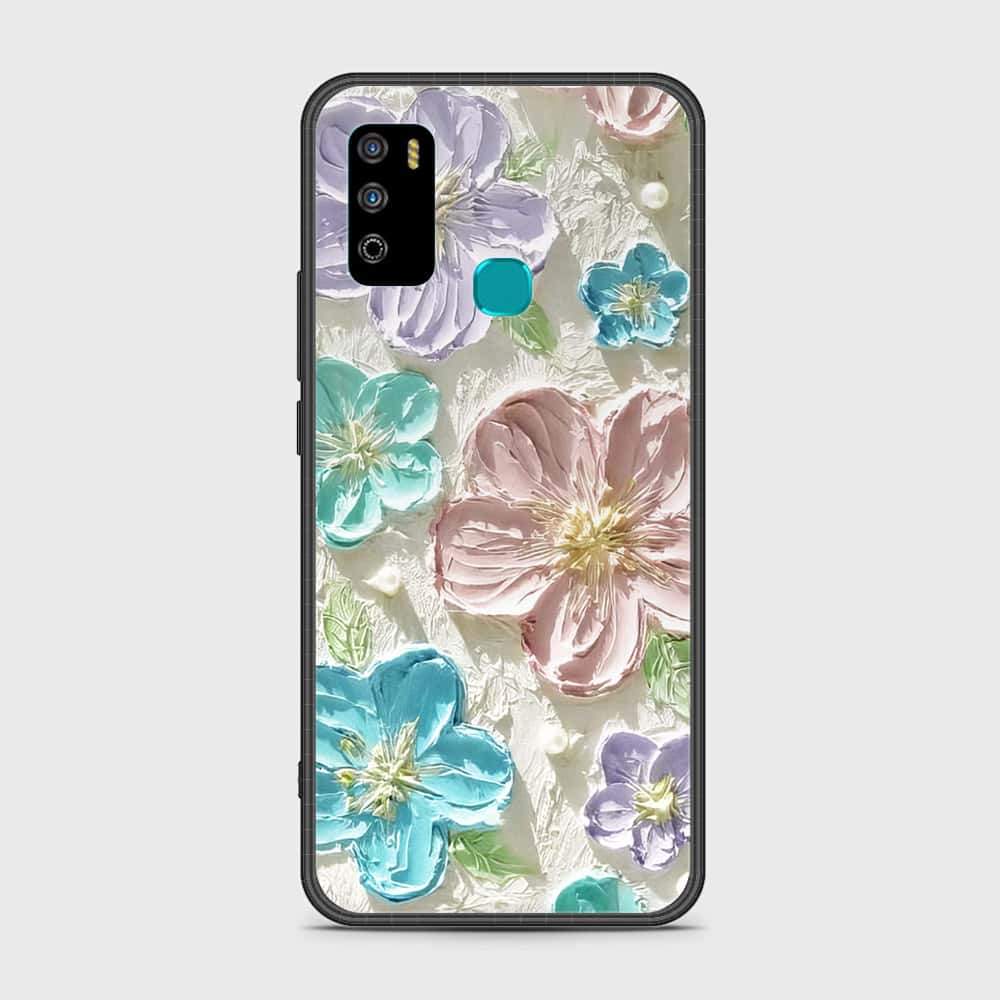 Infinix Hot 9 Play Cover - Floral Series - Design 14 - Blue & Purple- HQ Ultra Shine Premium Infinity Glass Soft Silicon Borders Case