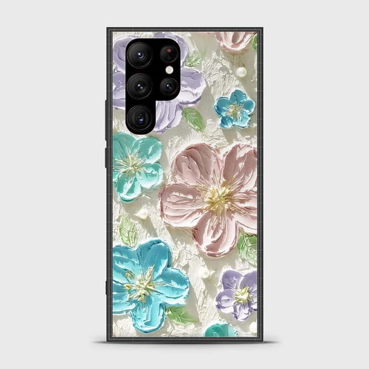 Samsung Galaxy S23 Ultra 5G Cover - Floral Series - Design 14 - Blue & Purple - HQ Ultra Shine Premium Infinity Glass Soft Silicon Borders Case