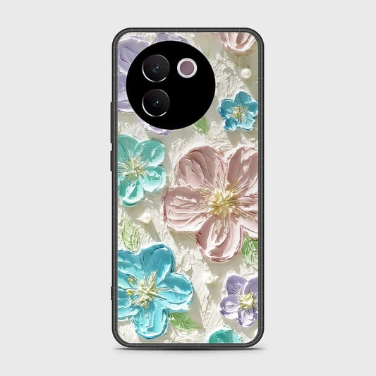 Vivo V30e Cover - Floral Series - Design 14 - Blue & Purple - HQ Ultra Shine Premium Infinity Glass Soft Silicon Borders Case
