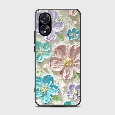 Oppo A18 Cover - Floral Series - Design 14 - Blue & Purple - HQ Ultra Shine Premium Infinity Glass Soft Silicon Borders Case