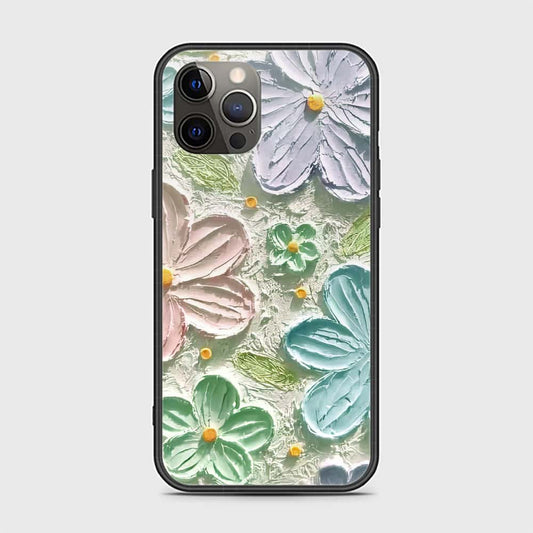 iPhone 12 Pro Max Cover - Floral Series - Design 15 - Blue & Green - HQ Ultra Shine Premium Infinity Glass Soft Silicon Borders Case