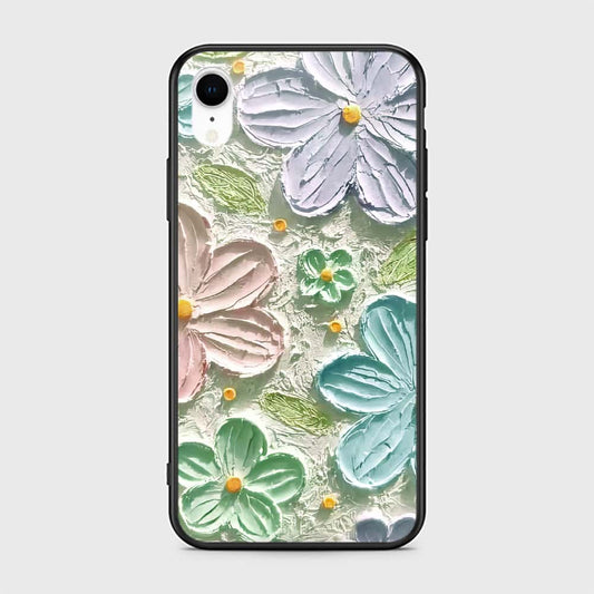 iPhone XR Cover - Floral Series - Design 15 - Blue & Green - HQ Ultra Shine Premium Infinity Glass Soft Silicon Borders Case