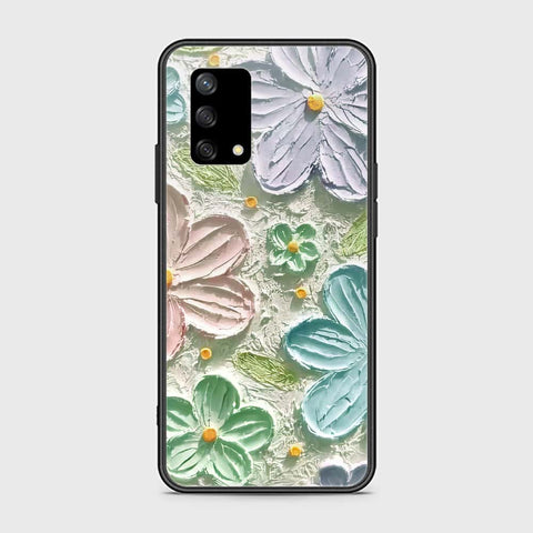 Oppo F19 Cover - Floral Series - Design 15 - Blue & Green - HQ Ultra Shine Premium Infinity Glass Soft Silicon Borders Case