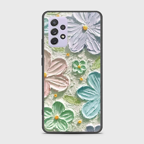 Samsung Galaxy A72 Cover - Floral Series - Design 15 - Blue & Green - HQ Ultra Shine Premium Infinity Glass Soft Silicon Borders Case