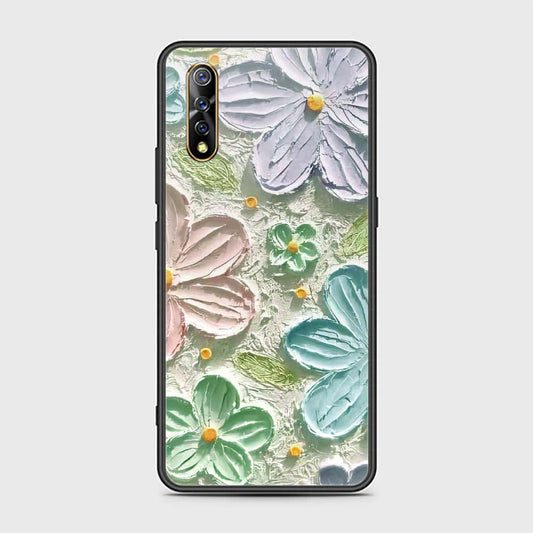 Vivo S1 Cover - Floral Series - Design 15 - Blue & Green - HQ Ultra Shine Premium Infinity Glass Soft Silicon Borders Case