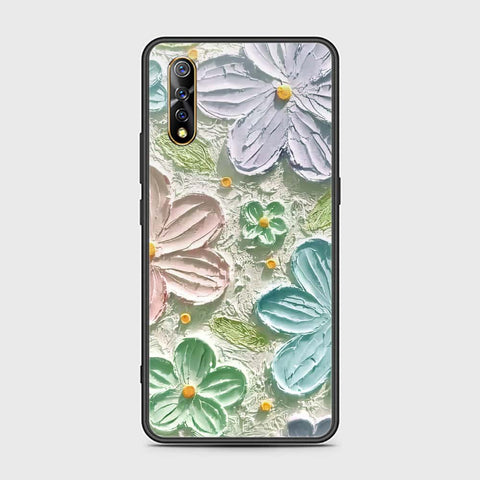 Vivo S1 Cover - Floral Series - Design 15 - Blue & Green - HQ Ultra Shine Premium Infinity Glass Soft Silicon Borders Case
