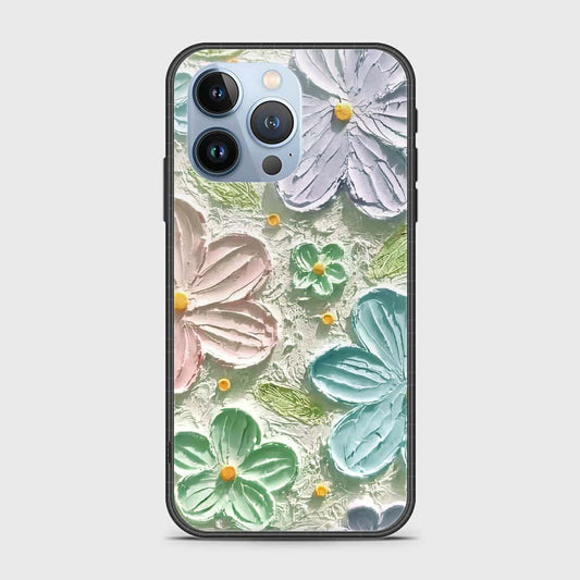 iPhone 13 Pro Cover - Floral Series - Design 15 - Blue & Green - HQ Ultra Shine Premium Infinity Glass Soft Silicon Borders Case