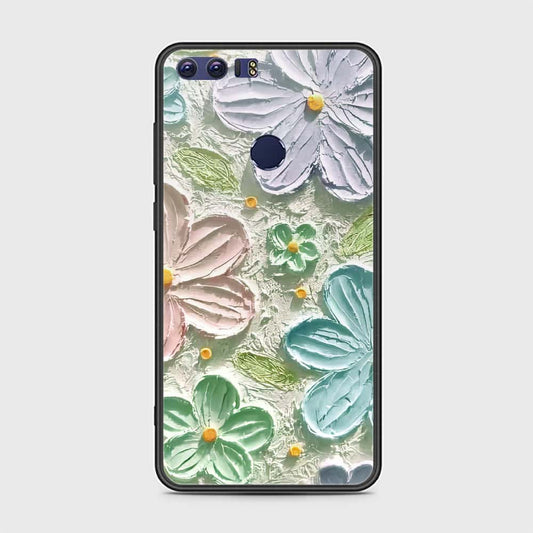 Huawei Honor 8 Cover - Floral Series - Design 15 - Blue & Green - HQ Ultra Shine Premium Infinity Glass Soft Silicon Borders Case