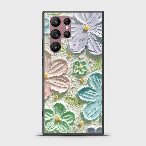 Samsung Galaxy S22 Ultra 5G Cover - Floral Series - Design 15 - Blue & Green - HQ Ultra Shine Premium Infinity Glass Soft Silicon Borders Case