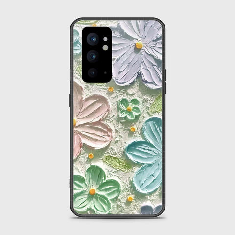 OnePlus 9RT 5G Cover - Floral Series - Design 15 - Blue & Green - HQ Ultra Shine Premium Infinity Glass Soft Silicon Borders Case