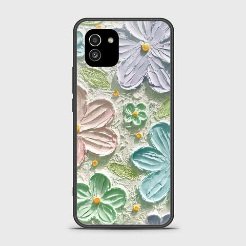 Samsung Galaxy A03 Cover - Floral Series - Design 15 - Blue & Green - HQ Ultra Shine Premium Infinity Glass Soft Silicon Borders Case