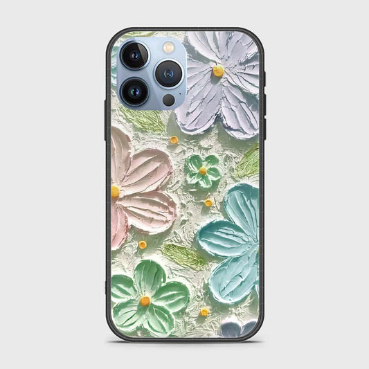 iPhone 14 Pro Cover - Floral Series - Design 15 - Blue & Green - HQ Ultra Shine Premium Infinity Glass Soft Silicon Borders Case