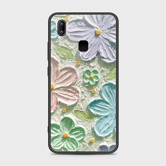 Vivo Y85 Cover - Floral Series - Design 15 - Blue & Green - HQ Ultra Shine Premium Infinity Glass Soft Silicon Borders Case