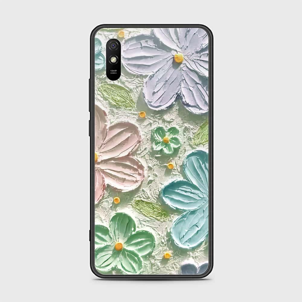 Xiaomi Redmi 9A Cover - Floral Series - Design 15 - Blue & Green - HQ Ultra Shine Premium Infinity Glass Soft Silicon Borders Case